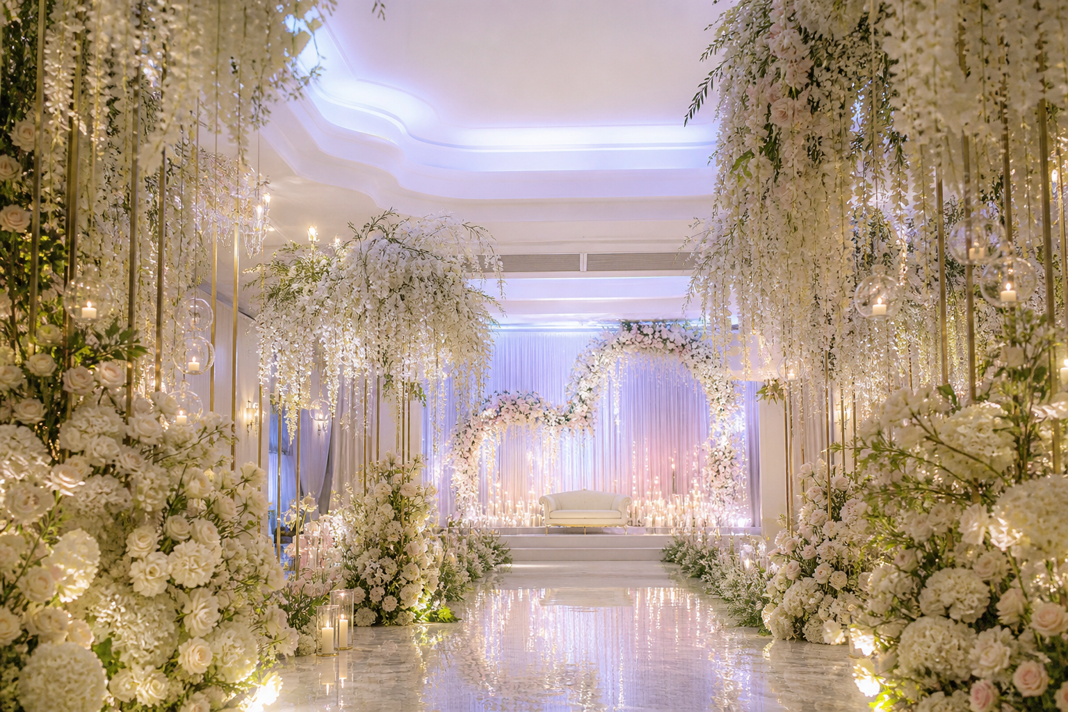 Ethereal floral wedding aisle